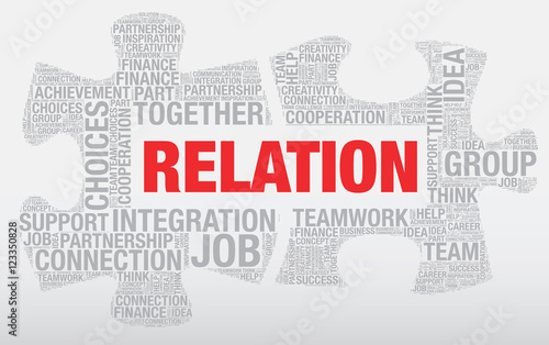 Relation word cloud concept made of puzzle pieces vector