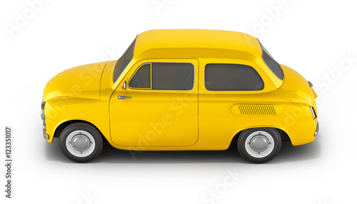 small yellow retro car isolated on white background 3d render