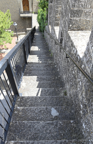 long staircase leading down from the tower of the medieval castl