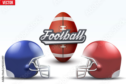 American Football Symbol. Football ball and helmets isolated on white background. Vector Illustration.