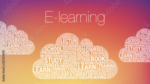 E-Learning with educational word cloud vector concept