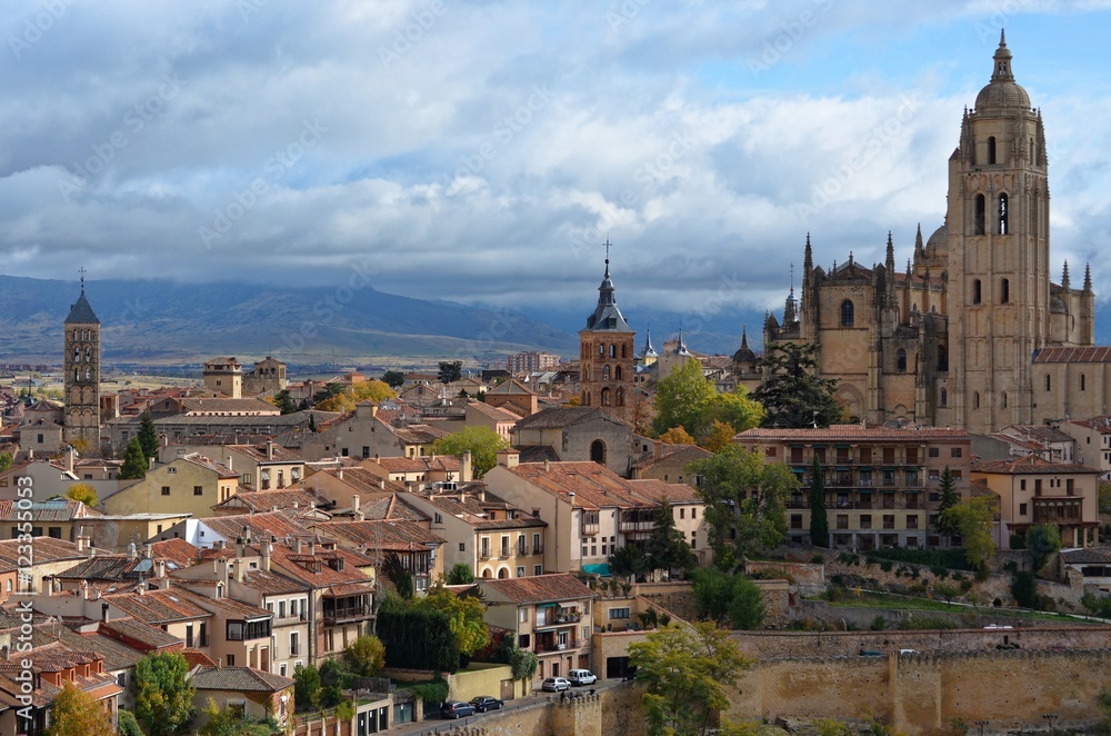 View of Segovia Spain featuring the Segovia Cathedral