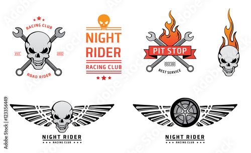 Racing skull emblems vector set