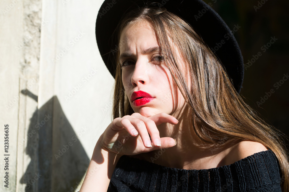 fashionable woman with red lips fashionable woman with red lips