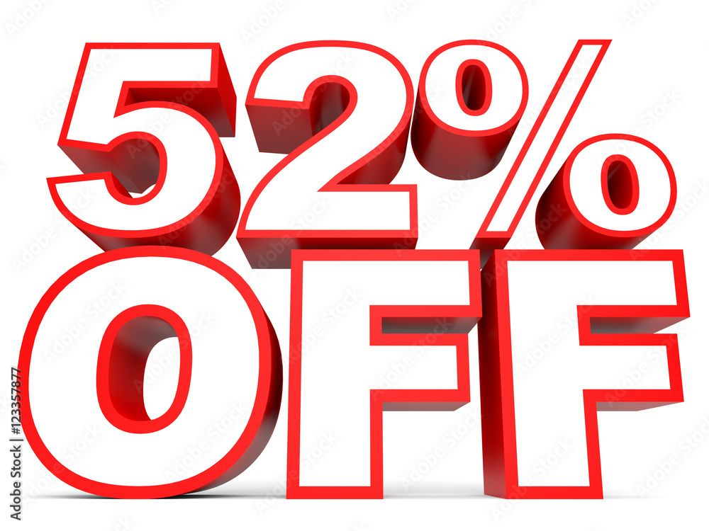 Discount 52 percent off. 3D illustration on white background. Discount 52 percent off. 3D illustration on white background.