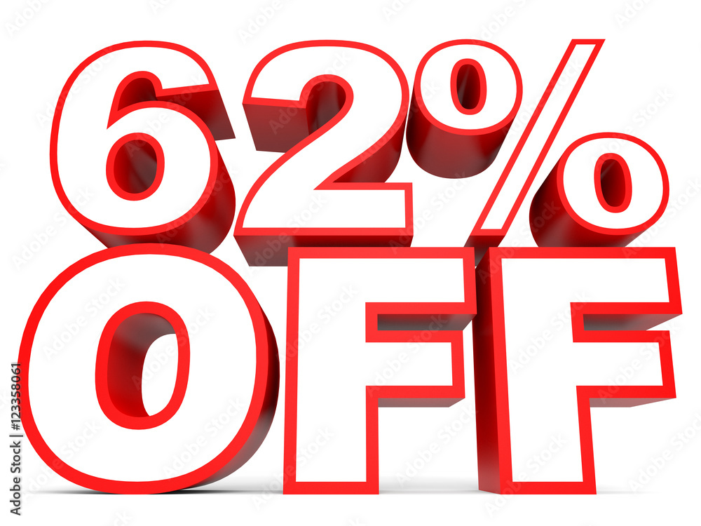 Discount 62 percent off. 3D illustration on white background. Discount 62 percent off. 3D illustration on white background.