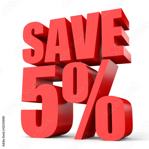 Discount 5 percent off. 3D illustration on white background.