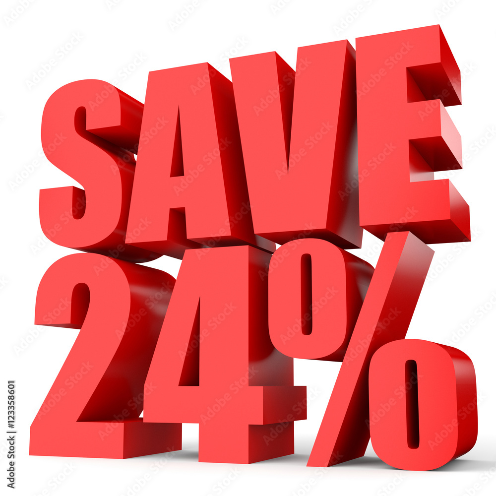 Discount 24 percent off. 3D illustration on white background. Discount 24 percent off. 3D illustration on white background.