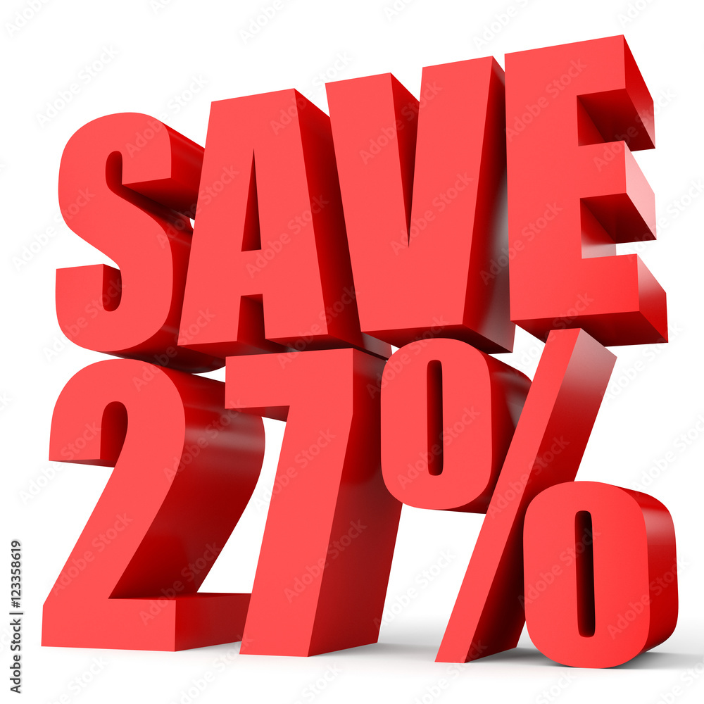 Discount 27 percent off. 3D illustration on white background. Discount 27 percent off. 3D illustration on white background.