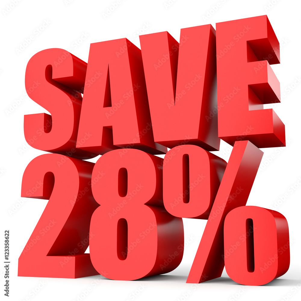 Discount 28 percent off. 3D illustration on white background. Discount 28 percent off. 3D illustration on white background.