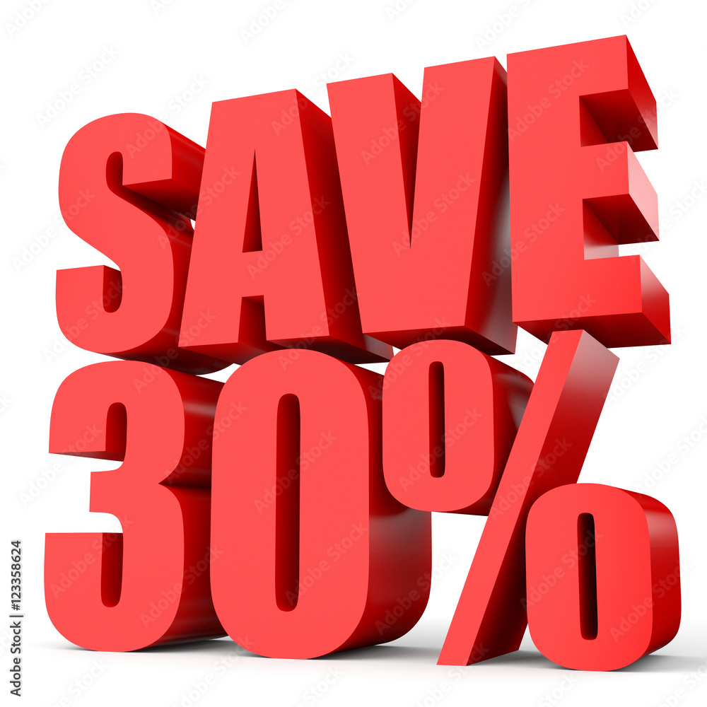 Discount 30 percent off. 3D illustration on white background. Discount 30 percent off. 3D illustration on white background.