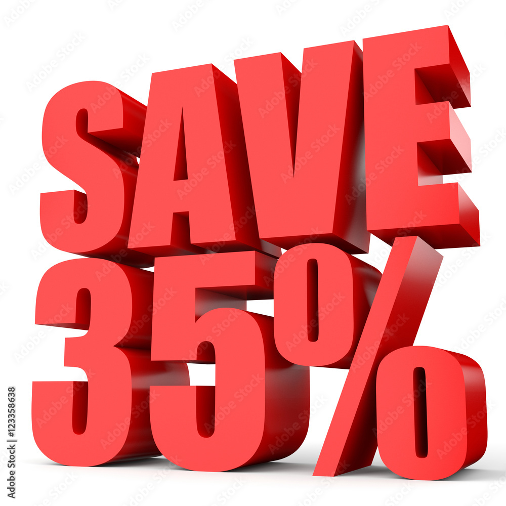 Discount 35 percent off. 3D illustration on white background. Discount 35 percent off. 3D illustration on white background.