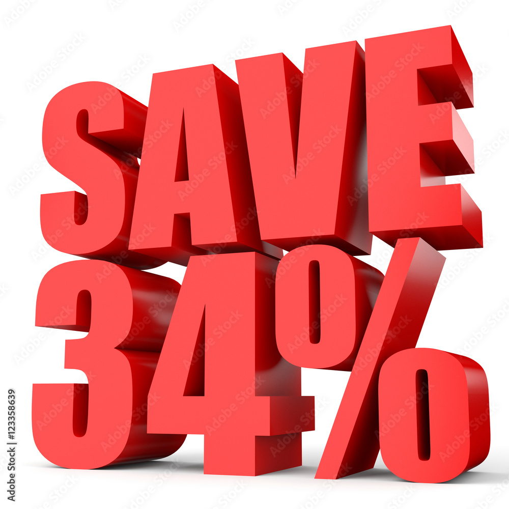 Discount 34 percent off. 3D illustration on white background. Discount 34 percent off. 3D illustration on white background.