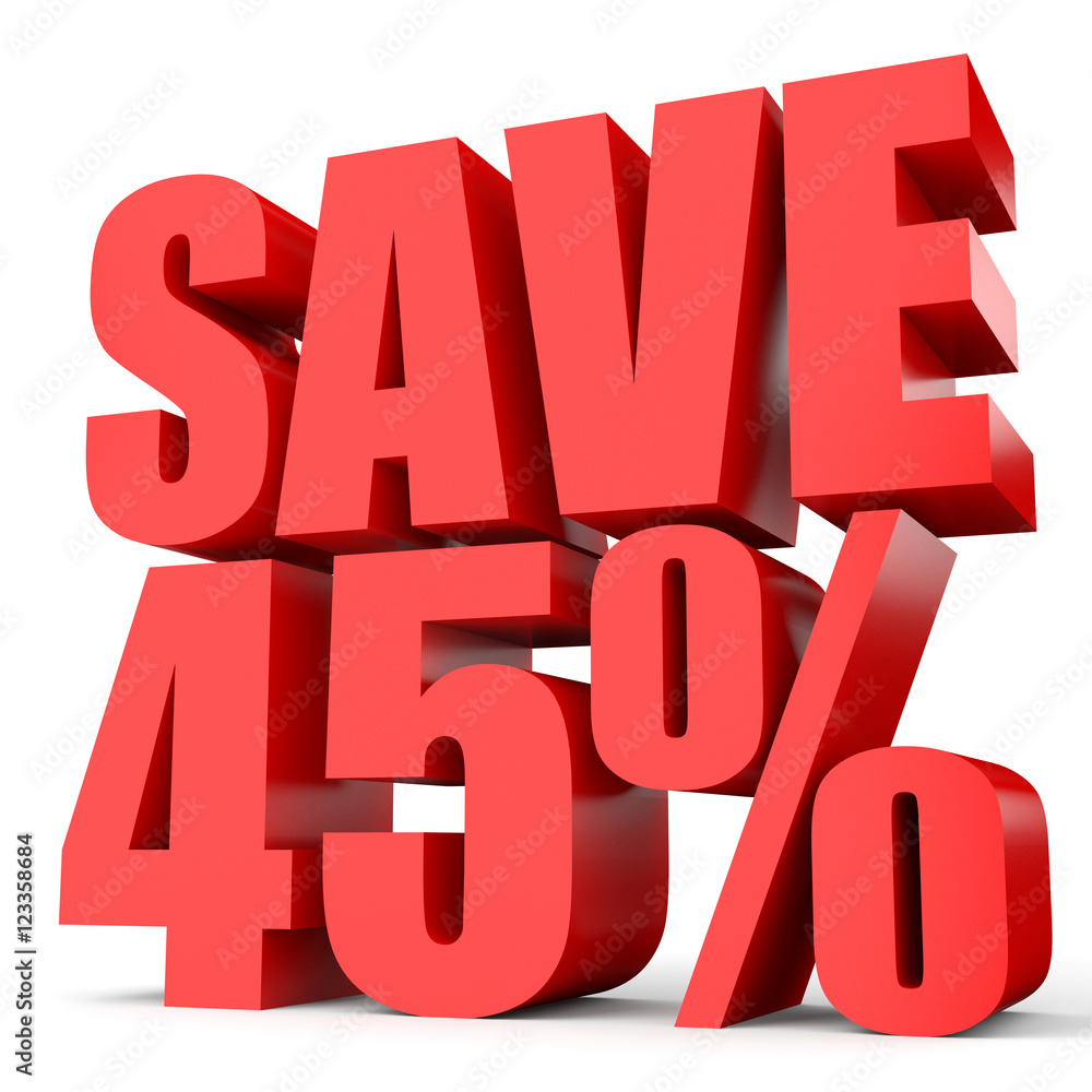 Discount 45 percent off. 3D illustration on white background. Discount 45 percent off. 3D illustration on white background.