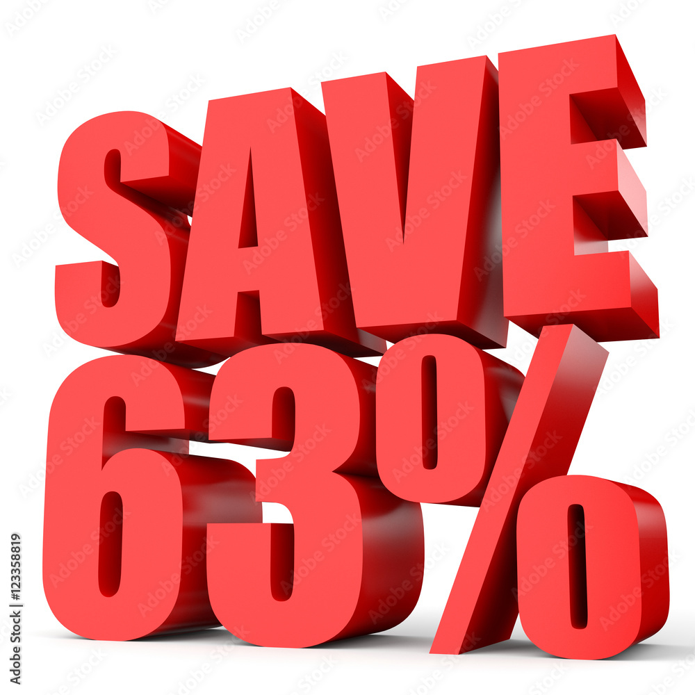 Discount 63 percent off. 3D illustration on white background. Discount 63 percent off. 3D illustration on white background.