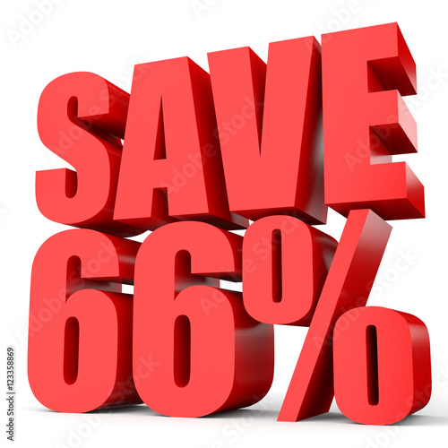 Discount 66 percent off. 3D illustration on white background.