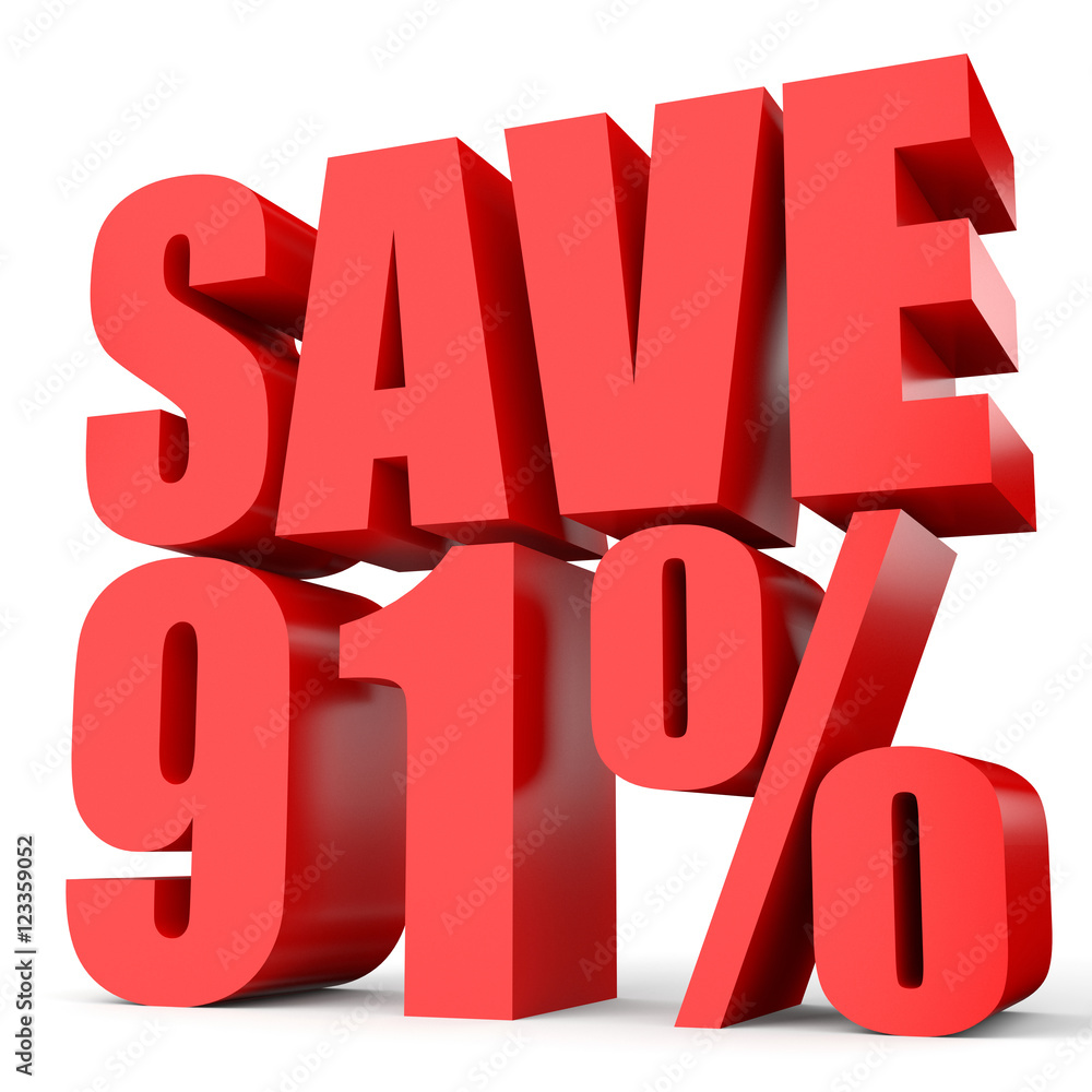 Discount 91 percent off. 3D illustration on white background. Discount 91 percent off. 3D illustration on white background.