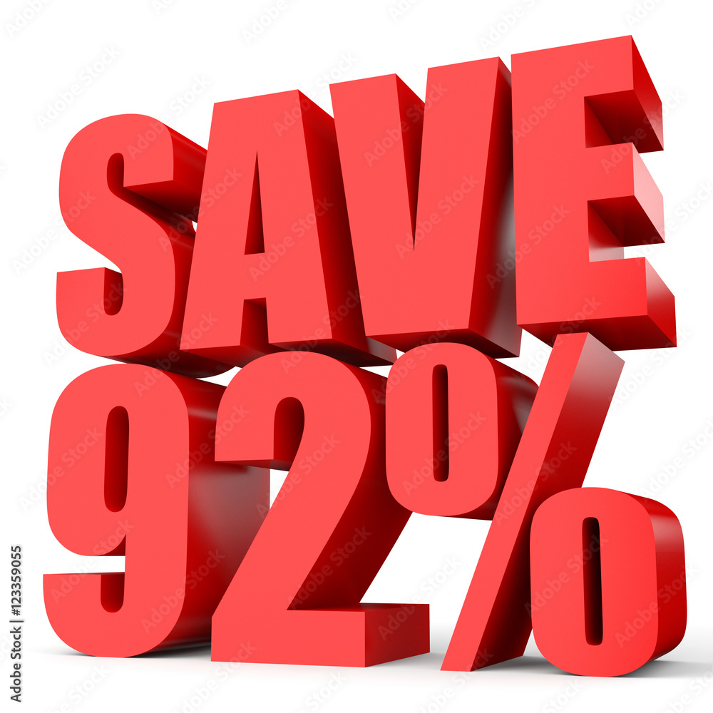 Discount 92 percent off. 3D illustration on white background. Discount 92 percent off. 3D illustration on white background.