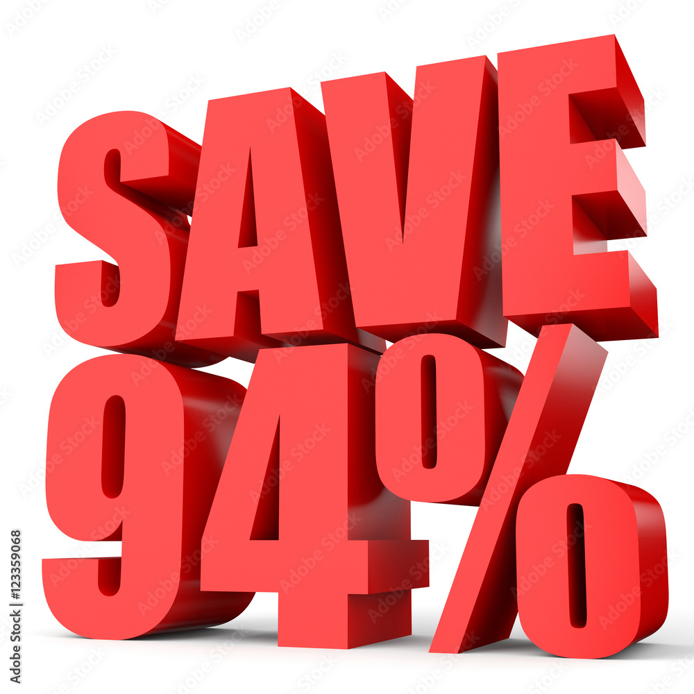 Discount 94 percent off. 3D illustration on white background. Discount 94 percent off. 3D illustration on white background.