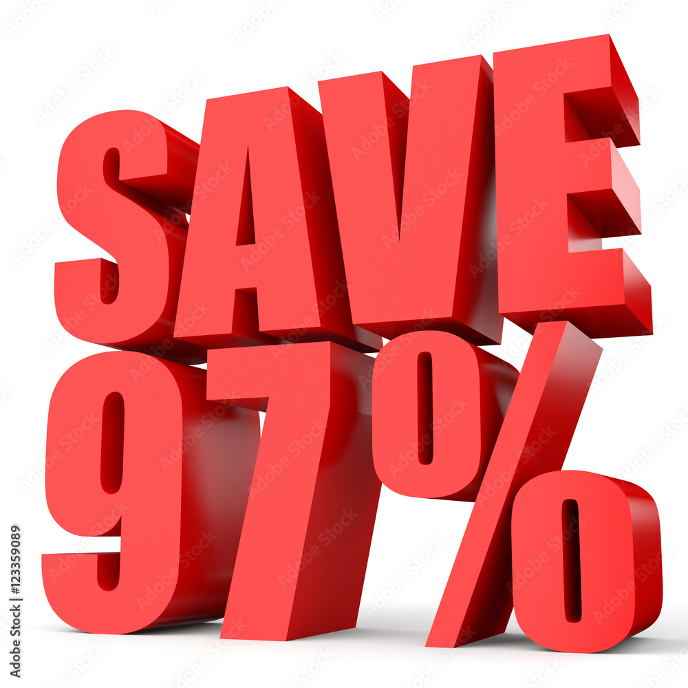 Discount 97 percent off. 3D illustration on white background. Discount 97 percent off. 3D illustration on white background.