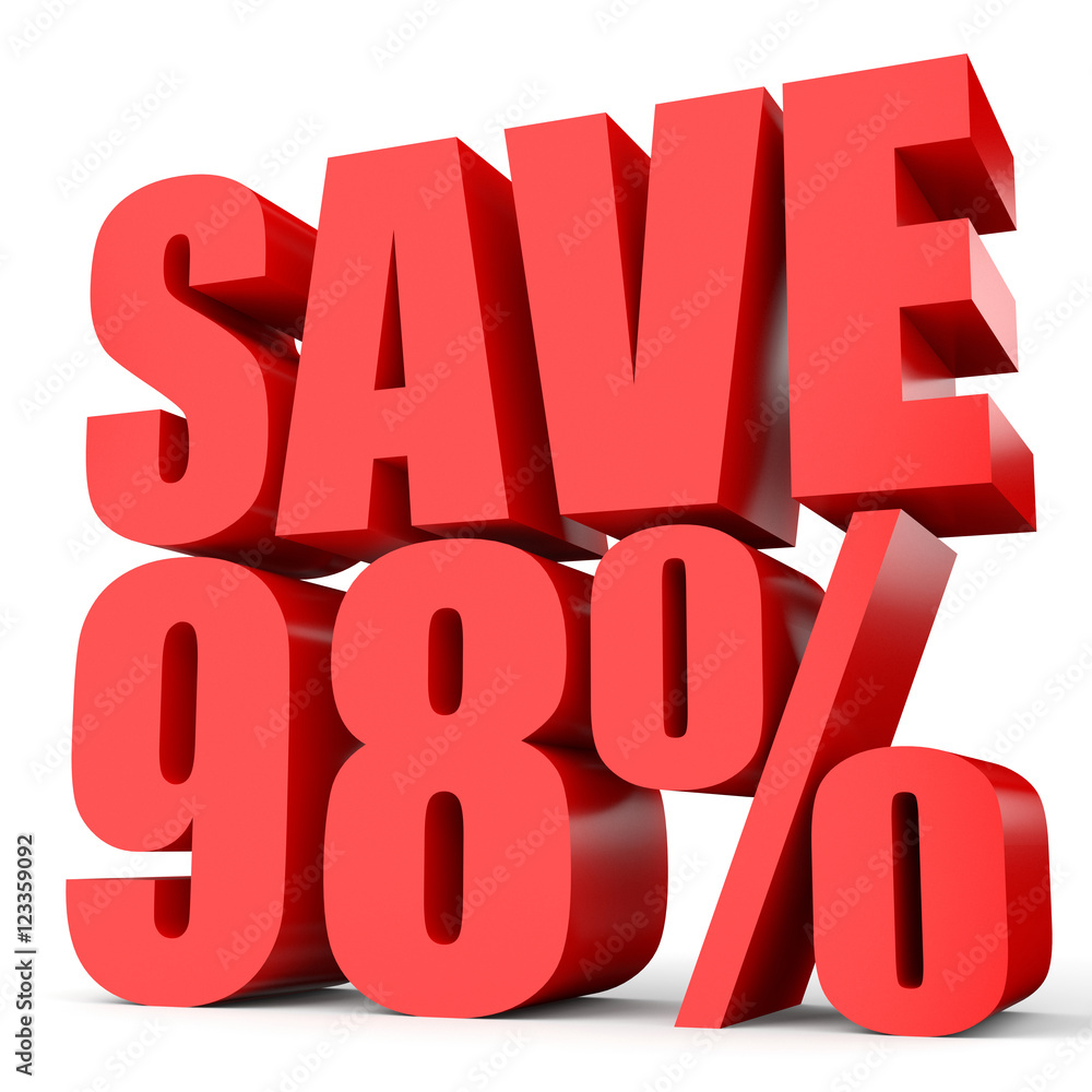 Discount 98 percent off. 3D illustration on white background. Discount 98 percent off. 3D illustration on white background.