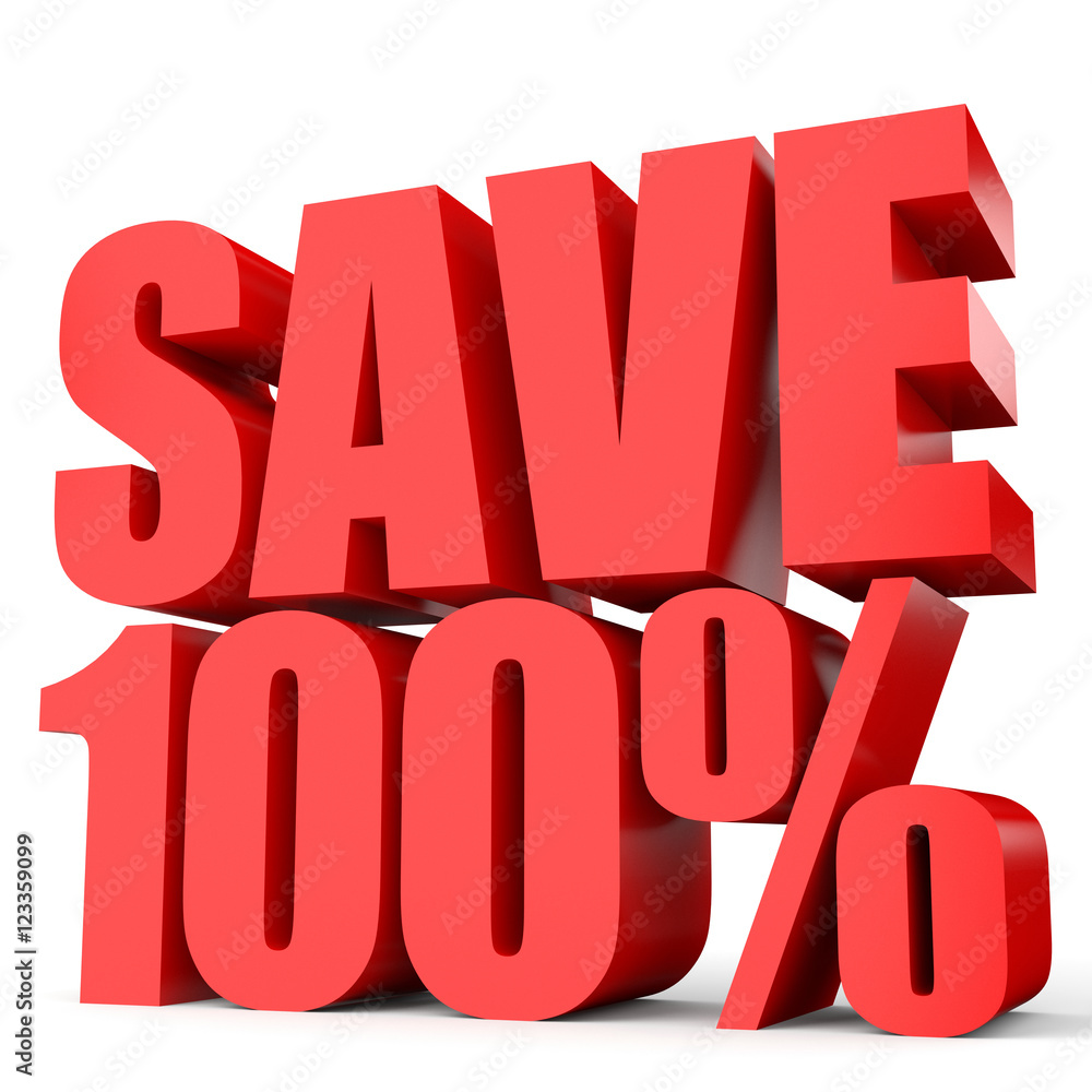 Discount 100 percent off. 3D illustration on white background. Discount 100 percent off. 3D illustration on white background.