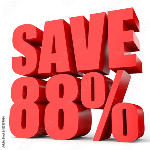 Discount 88 percent off. 3D illustration on white background.