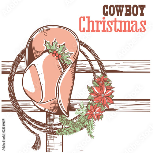 Cowboy christmas card with text.