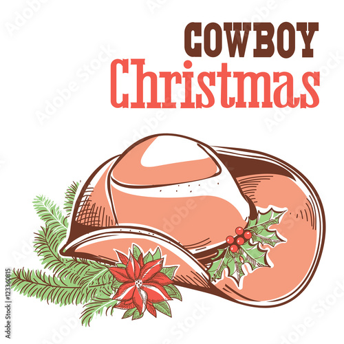 Cowboy christmas card with text isolated on white