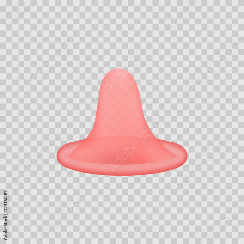 Open latex condom over white background. Realistic 3d illustration. Condom without pack. Rolled-up condom icon or sign isolated. Contraceptive method