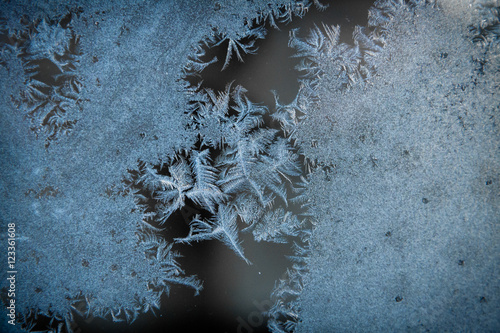 Fotografie, Obraz ice crystals frozen on glass pane in winter