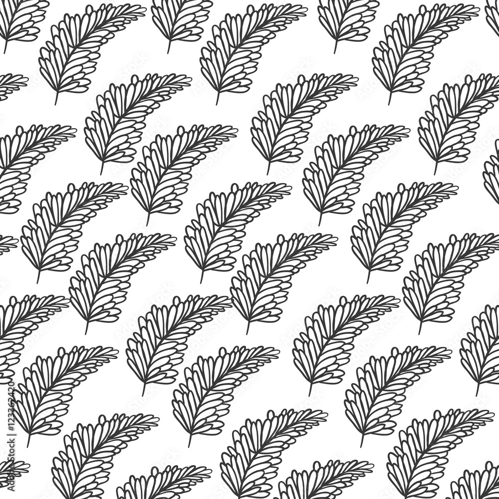 pattern silhouette branch with multiple leaves vector illustration