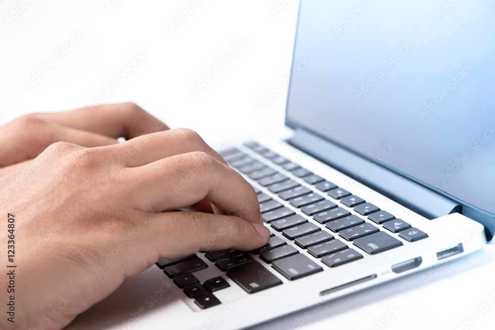 hand of businessman use laptop on white background hand of businessman use laptop on white background