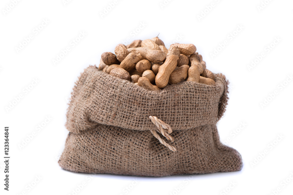 peanut in sack on white background peanut in sack on white background