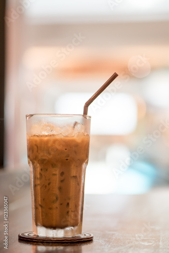 Blended Iced Coffee on table,with vintage color