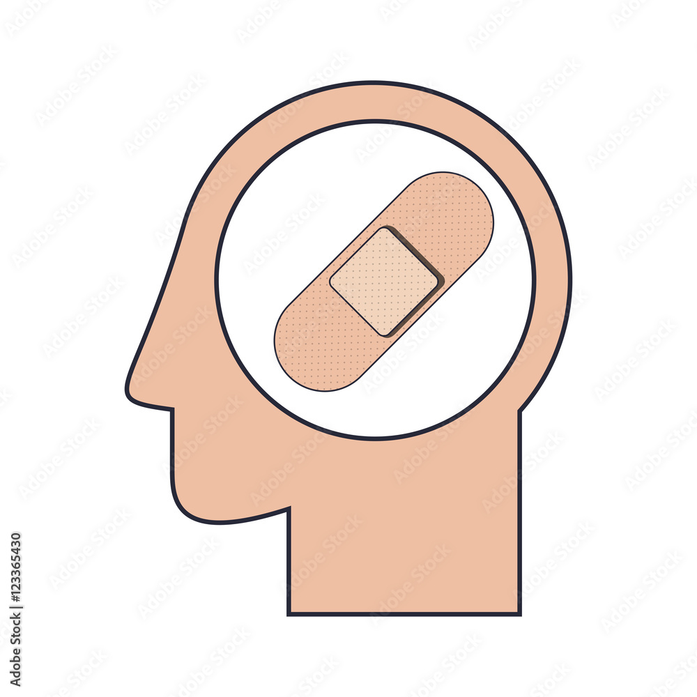 Human head with adhesive bandage shape vector illustration Stock Vector