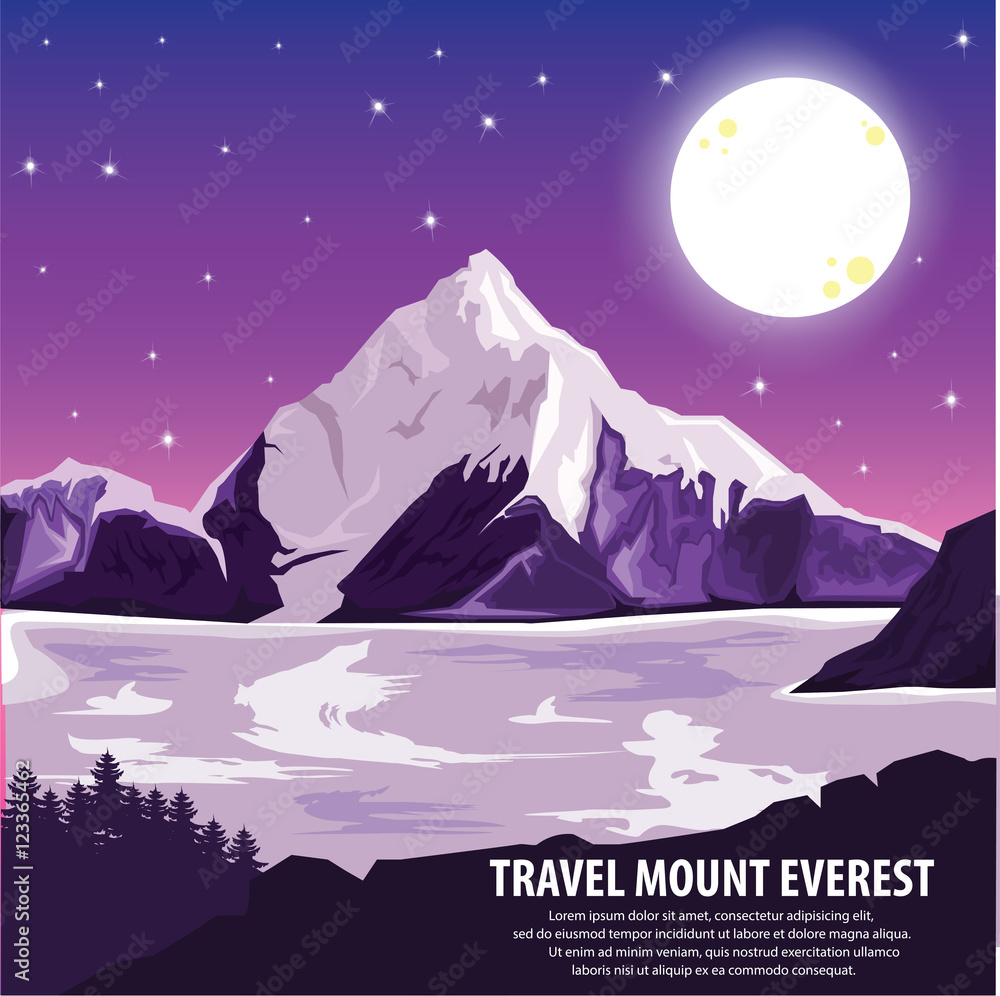 illustration vector. Travel around highest mountains Everest and beautiful landscape 