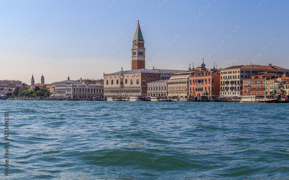 Venice, view from the water to the Piazza San Marco, summer evening