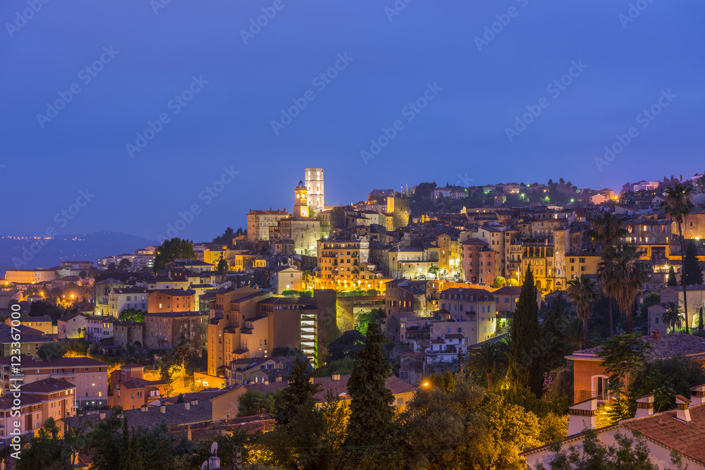 Town of Grasse after sunset