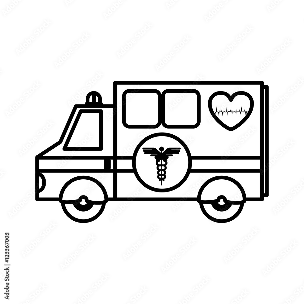 Silhouette ambulance truck with medical symbol vector illustration