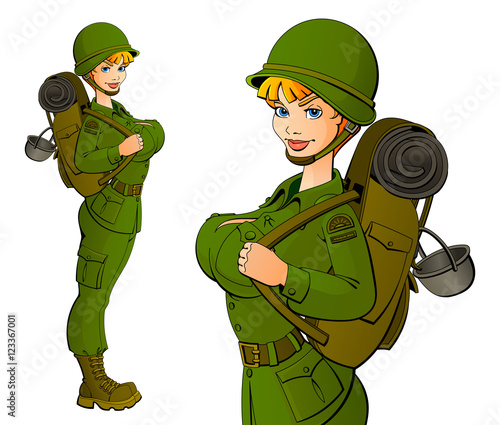 
Female soldiers in military uniform.
