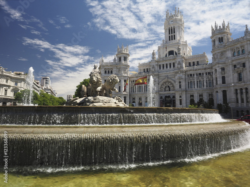 Palacio de Cibelas with statue and fountain Madrid Spain
