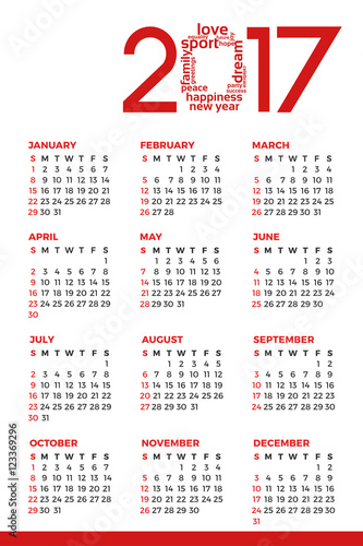 Colorful calendar for the new year - 2017