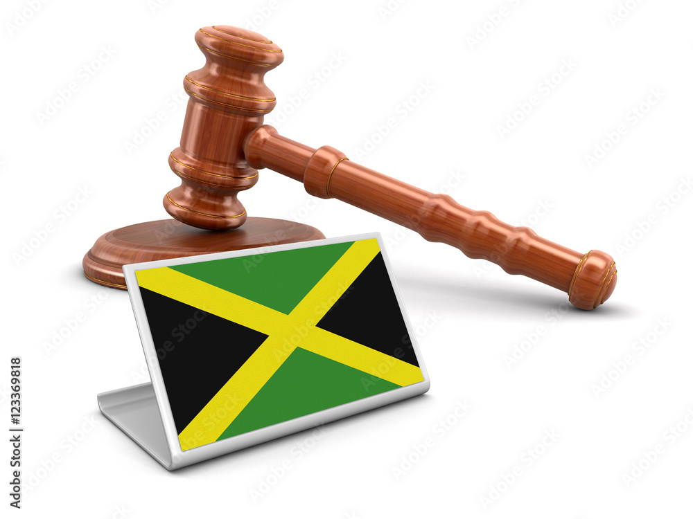 3d wooden mallet and Jamaican flag. Image with clipping path