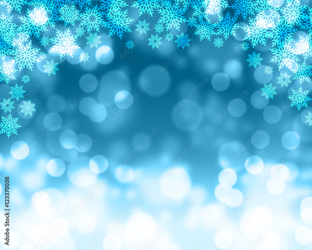 abstract light Bokeh background, Winter card with snowflakes, Christmas background