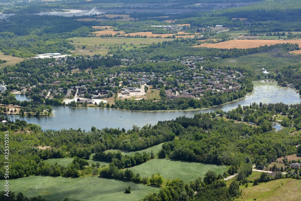 Fototapeta premium aerial view of the small town of Acton in Southern Ontario Canada