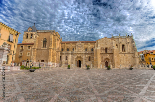 Basilica of St. Isidore of León, Spain, Europe, under a beautiful cloudy sky/ church / religion/ pray/ faithfulls/ beauty/ photo