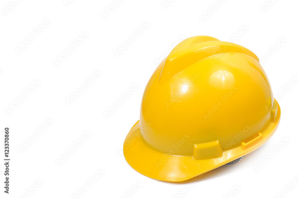 Fototapeta premium Yellow safety engineer helmet on white background, clipping pat