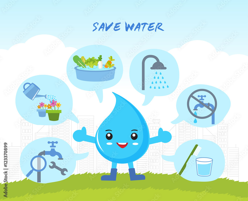 save the water Infographic, save the world, cartoon water drops character  Stock Vector | Adobe Stock