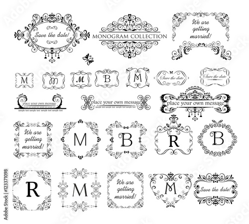 Set of vintage labels, headers and frames for wedding invitation, greeting card, logo templates, monogram, menu card, restaurant, cafe, hotel, jewellery store